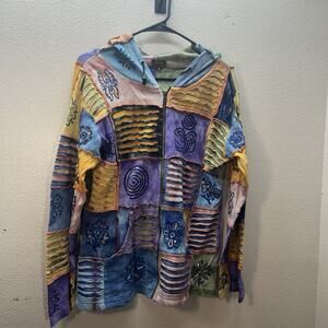 Rising International Patchwork‎ Zip Up Hoodie Hippie Patchwork Boho Sz M Jacket